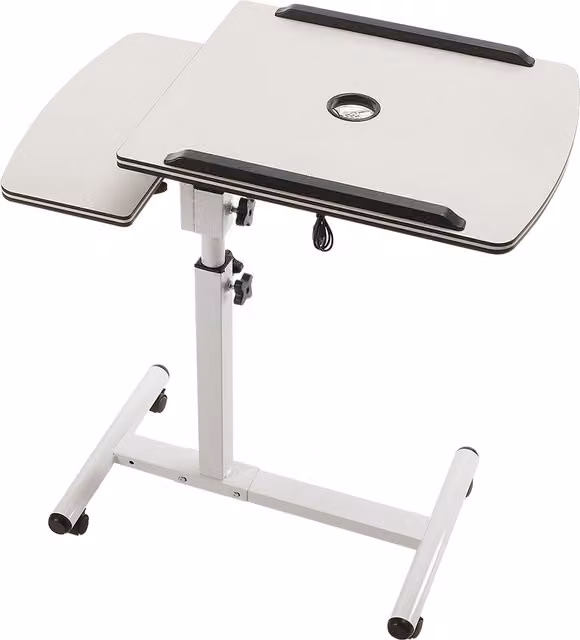 Livingandhome Height Adjustable Mobile Bed Table with Tilting Top and Castors, White