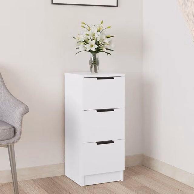 Berkfield Home White Modern Sideboard in Engineered Wood, W/D/H: 30 x 30 x 70 cm