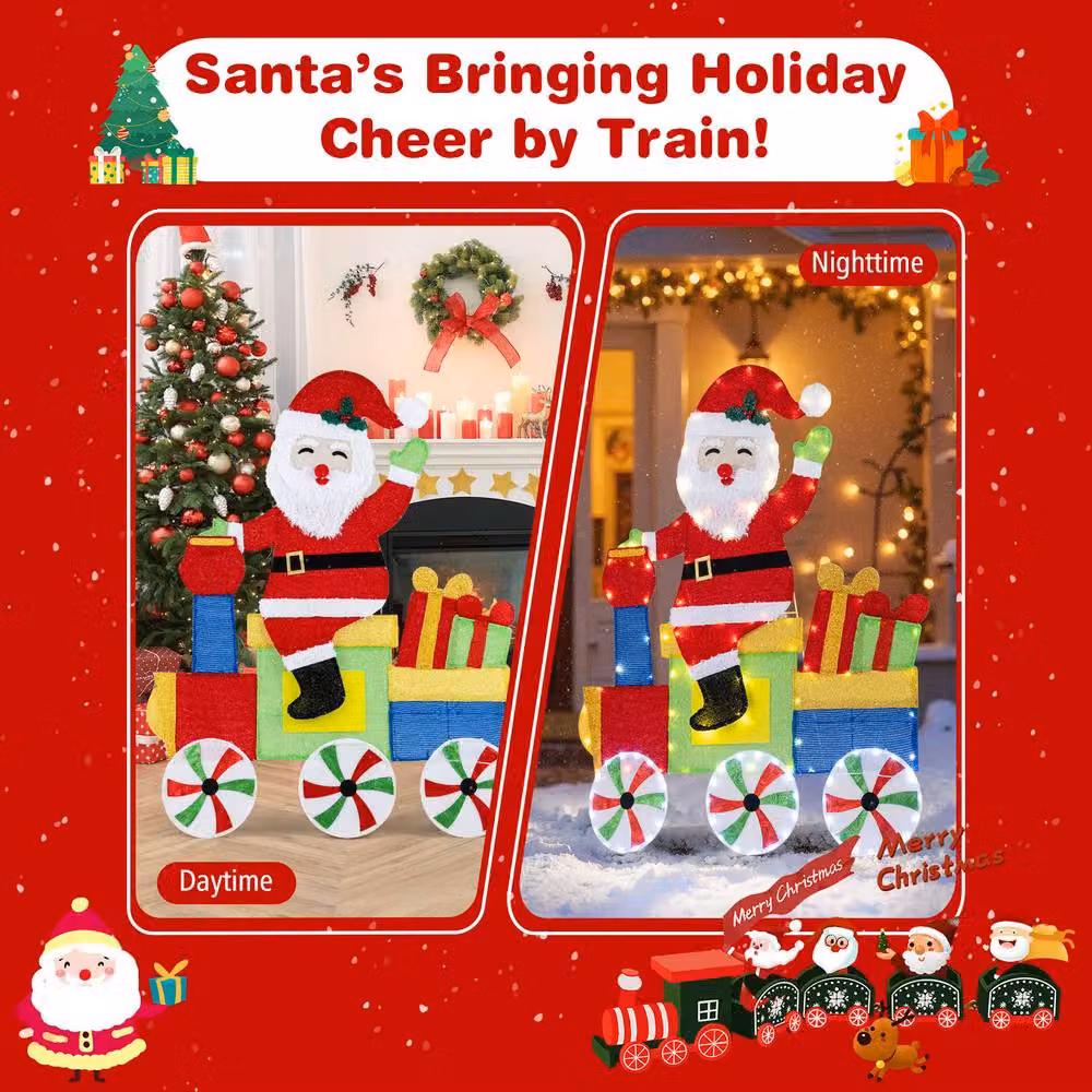Gymax Multicolour 2D Santa Claus on Train with LED Lights for Indoor and Outdoor Christmas Decoration – 7