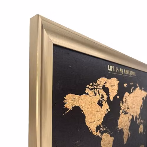 Splosh Framed World Travel Map with Pins, Black Cork Pin Board with Gold Frame, W: 55 cm, H: 37 cm – 3