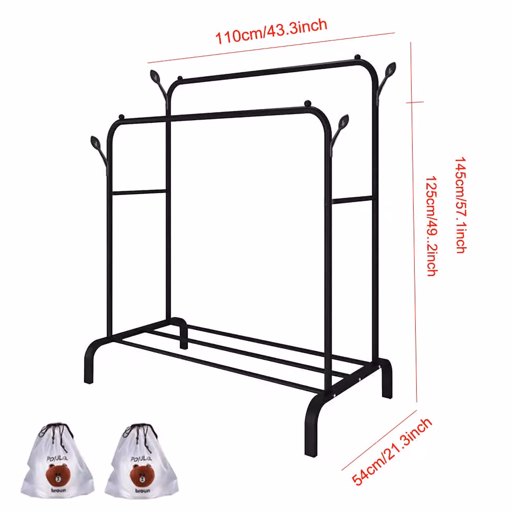 Hinsinc Double Clothes Rail and Garment Display Stand with Shoe Storage in Matt Black, H 145.0 cm x W 110.0 cm x D 20.0 cm – 2