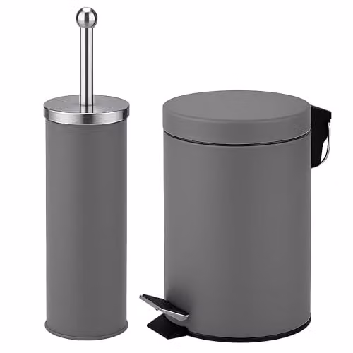 iTrend Grey 3L Pedal Dustbin and Toilet Brush Set with Holder, Made from Powder Coated Steel and Stainless Steel – 1