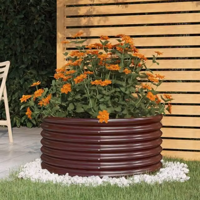 Berkfield Home Powder-coated Steel Garden Planter Tub, Brown, W/D/H: 80 x 80 x 36 cm