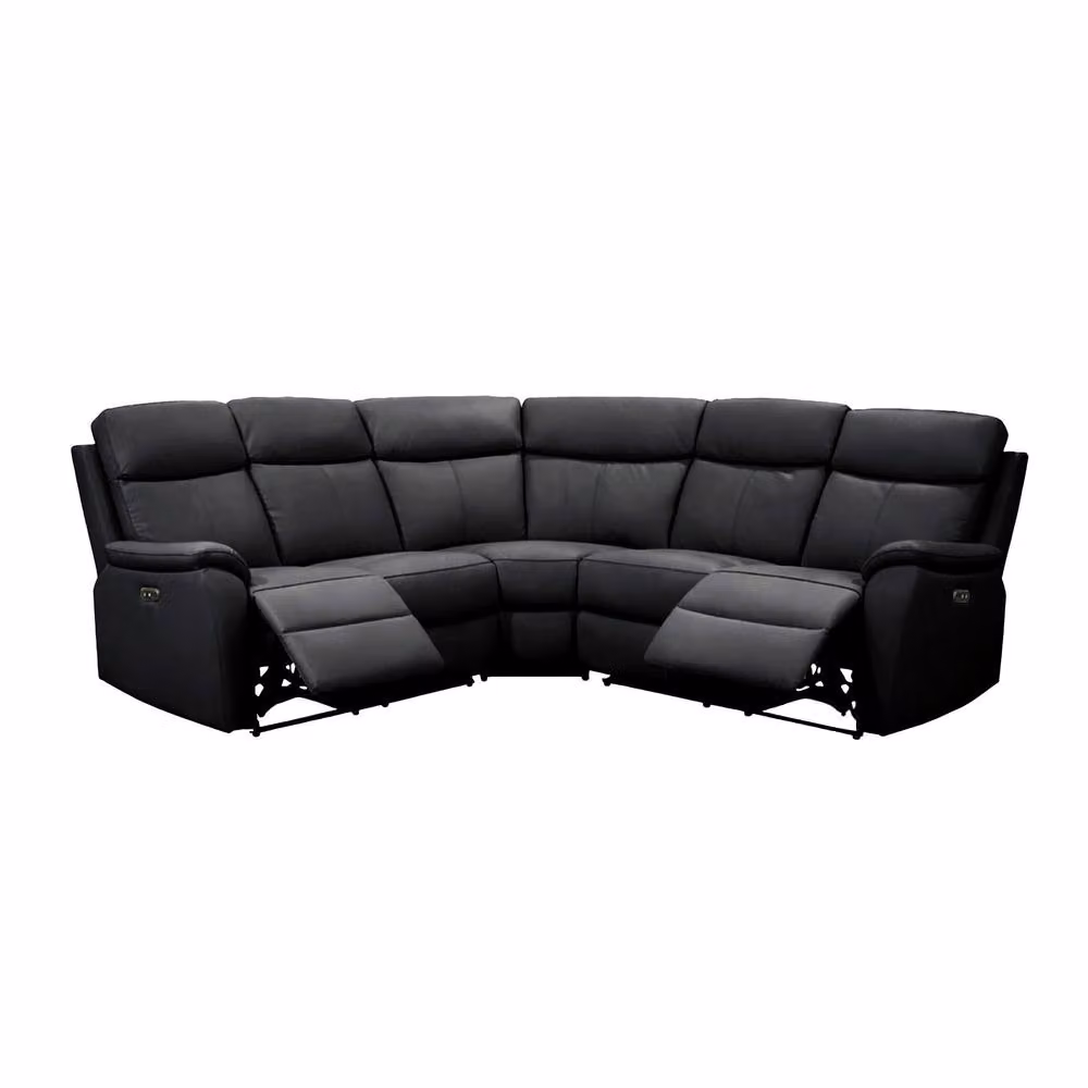 Aspire Kingsmere L-Shape Corner Power Recliner Sofa in Black with USB Charging and Synthetic Leather Upholstery – 2