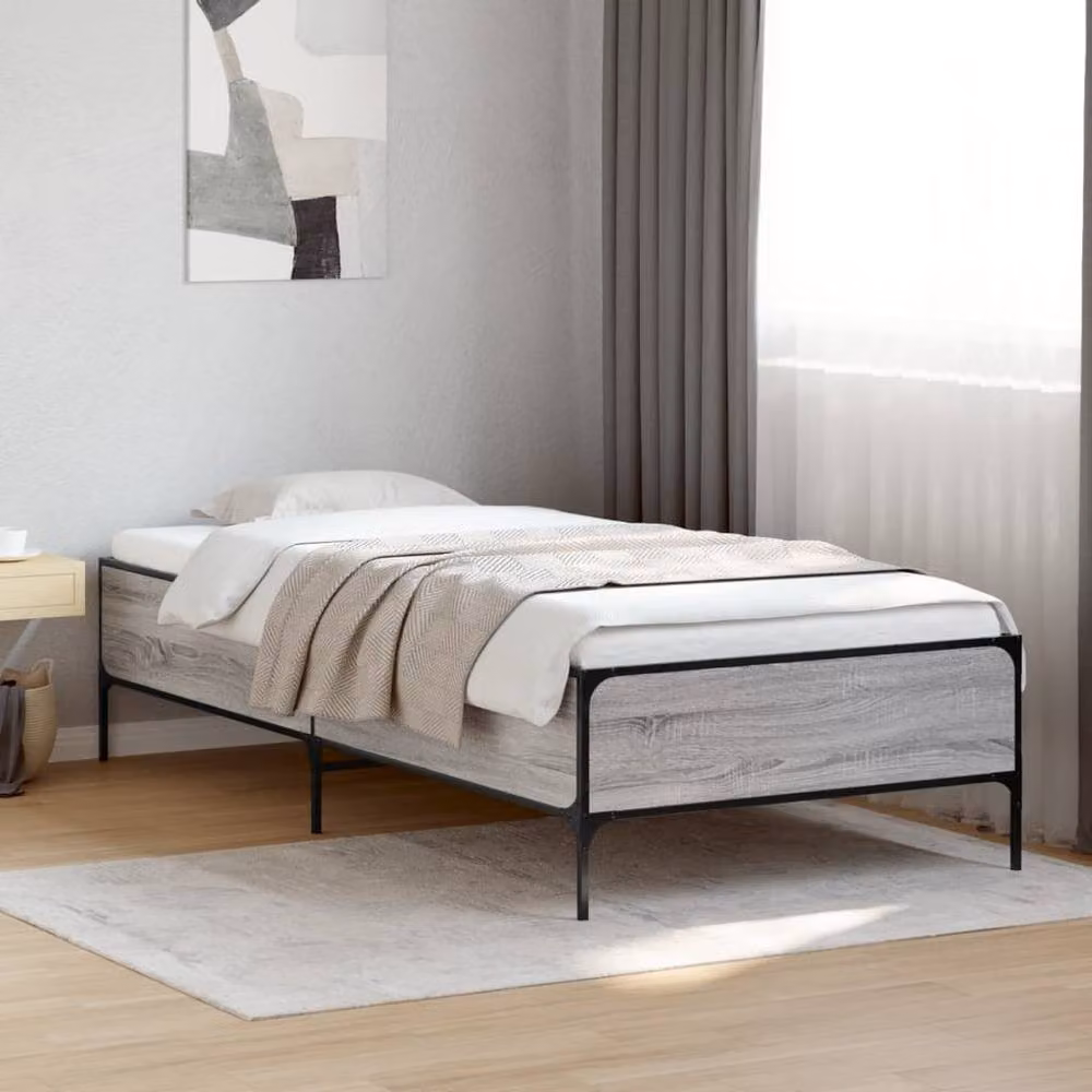 Berkfield Home Sonoma Durable Bed Frame in Grey, W/D/H: 100 x 200 cm – 2