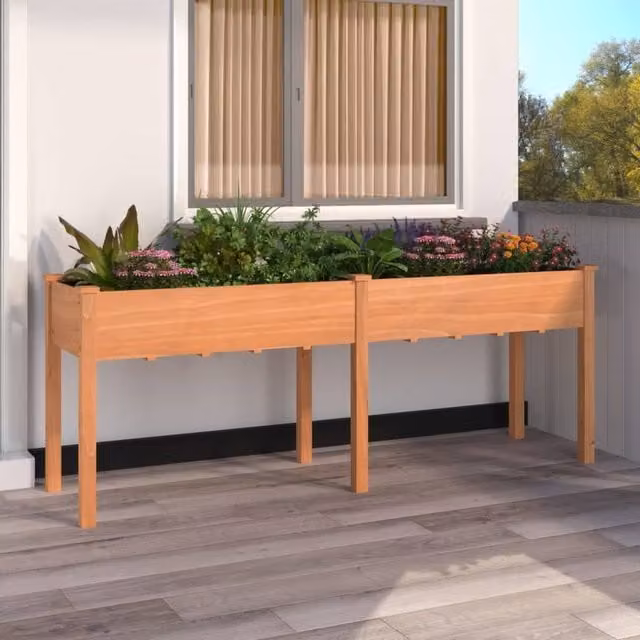 Berkfield Home Brown Solid Wood Fir Planter with Liner W/D/H: 203 x 53 x 76 cm – 1