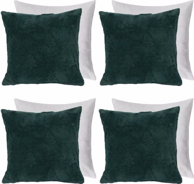 OHS 4 Pack Green Tufted Winter Tree Sherpa Cushion Covers, W/D/H: 45 x 45 x 45 cm – 3