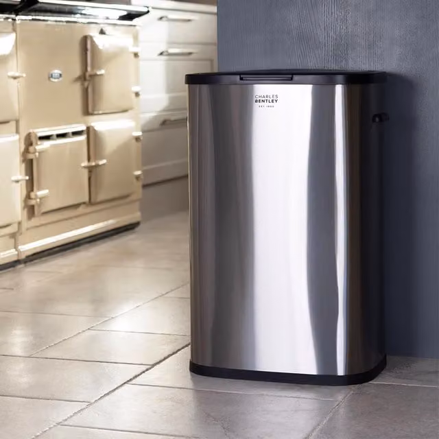 Charles Bentley 55L Stainless Steel Touch Kitchen Bin in Silver, H 62.5 x W 42.5 x D 28.5 cm