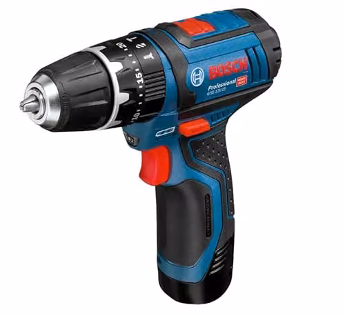 Bosch GSB 12 V-15 12V Cordless Combi Drill with 2 x 2Ah Li-ion Rechargeable Batteries in Red, Black and Blue – 3