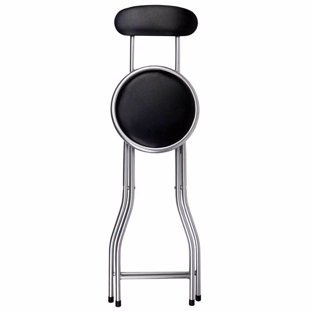 SPETLEK Black Synthetic Leather Padded Folding Chair with Silver Metal Frame – 2