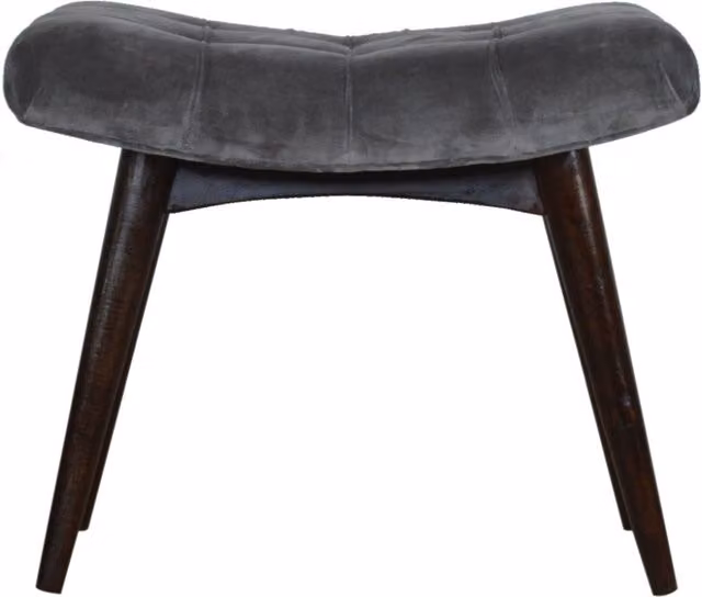 KDMK Grey Velvet Straight Bench with Mango Wood Legs