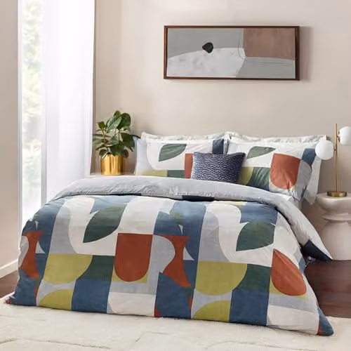 HOEM Siresa Geometric Reversible Cotton Blend Duvet Cover Set in Multicolour Bronze, Single (90 x 200 cm)