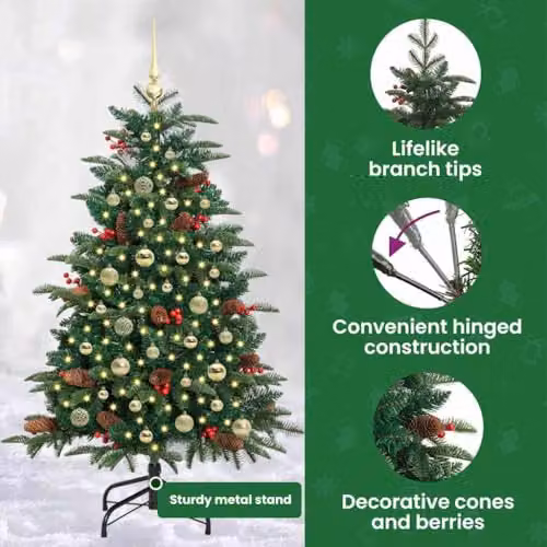 vidaXL Artificial Christmas Tree with 150 LEDs and Stand, Green, Height: 150 cm – 5
