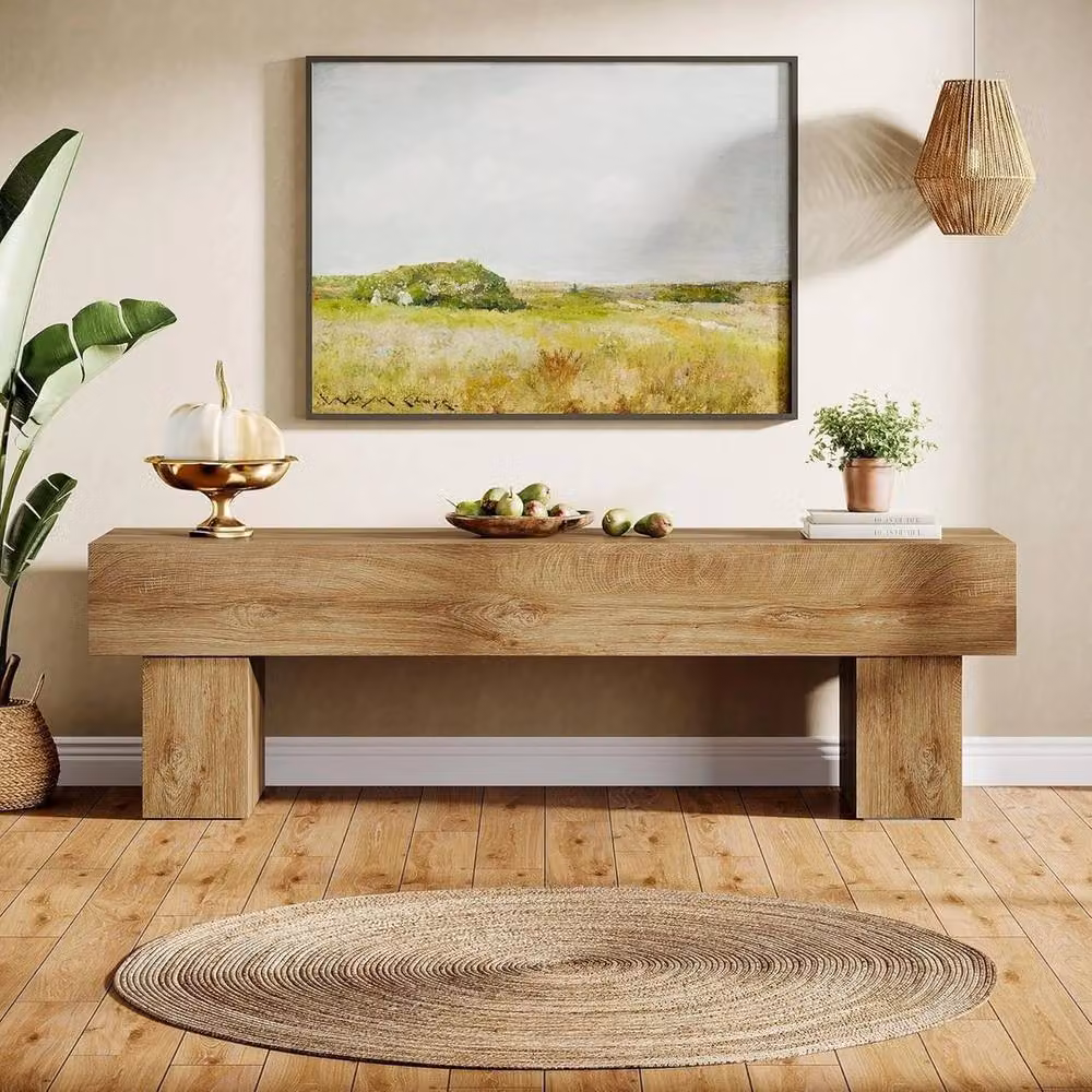 VOGREX 63-Inch Wood TV Stand Console Table in Beige – 4