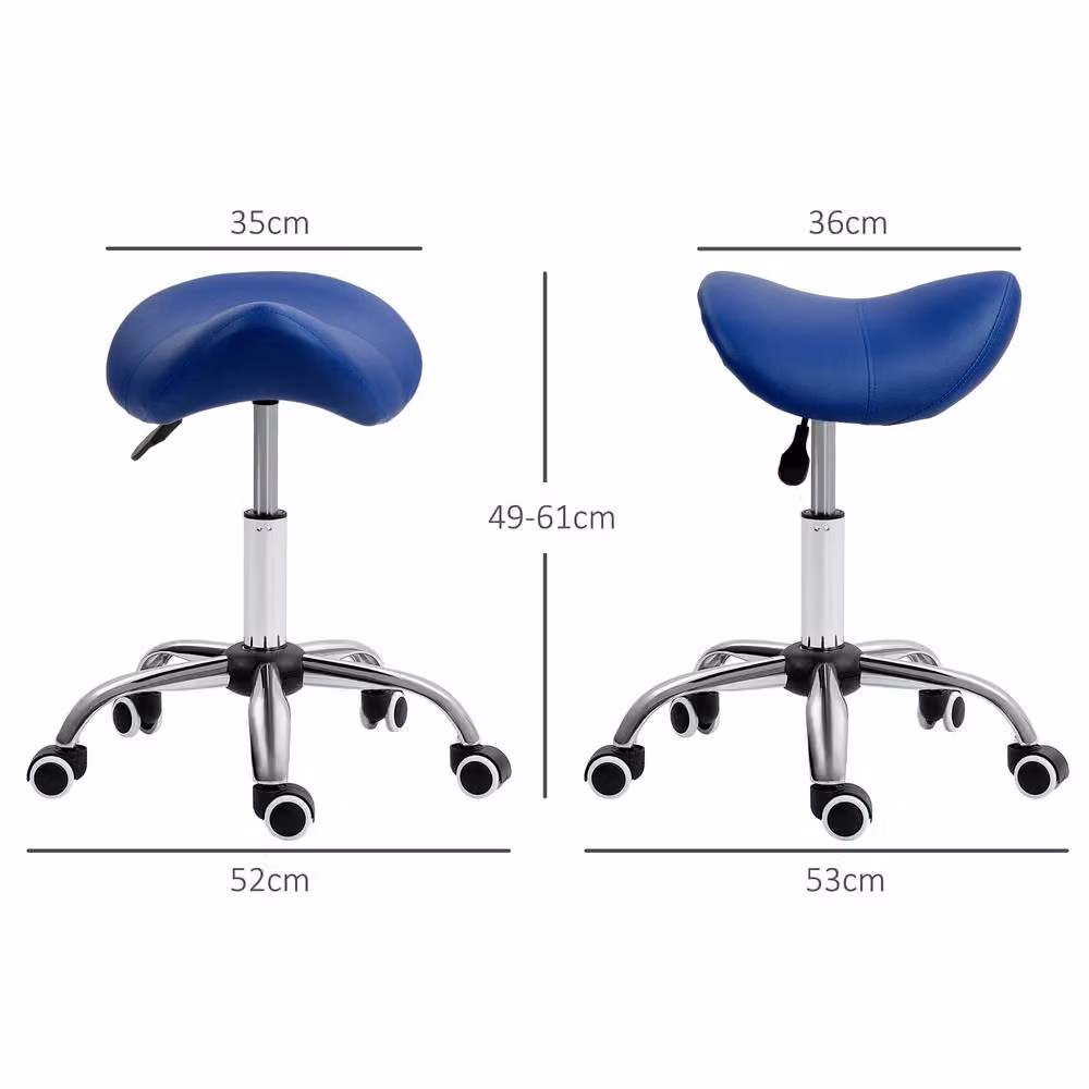 STILVORA Adjustable Blue Salon Stool with Castors and Synthetic Leather Seat – 2