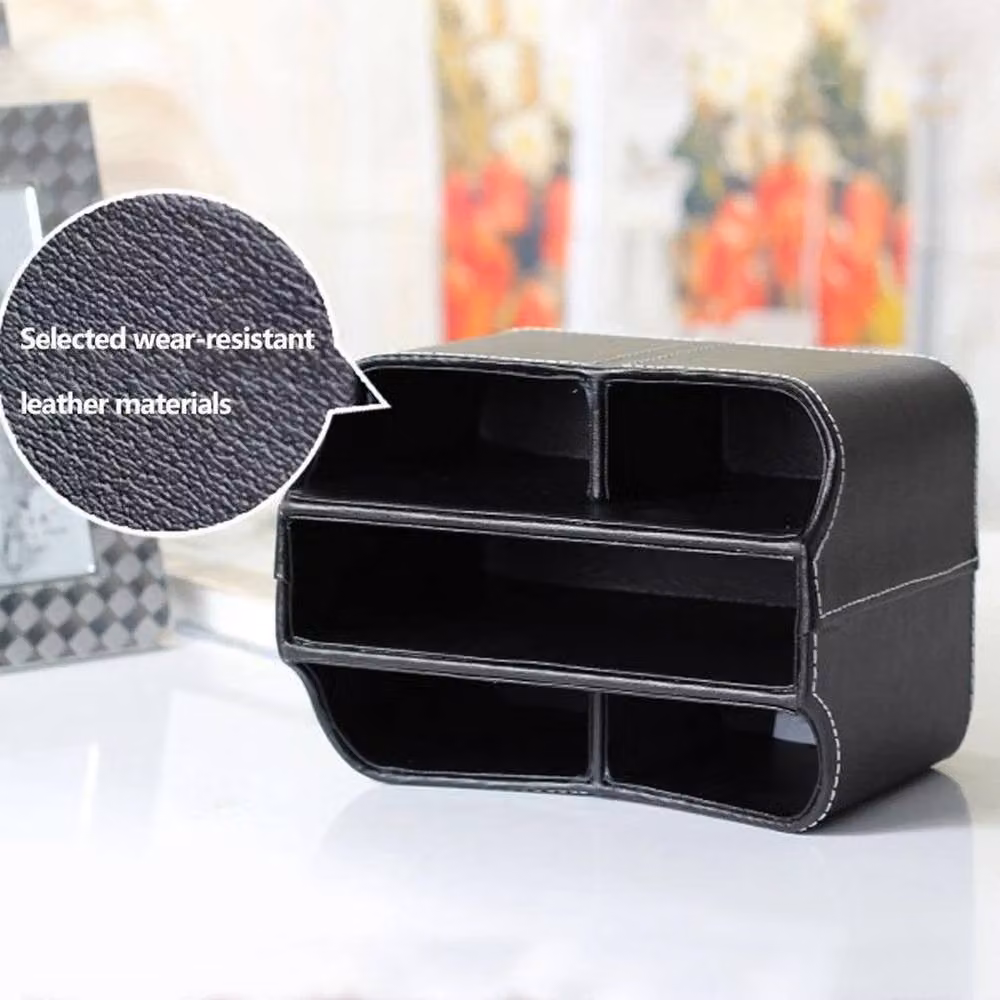 FLAVORA Black PU Leather Rotating Remote Control Holder with Wood Base, W: 50.0 cm, H: 13.5 cm – 3