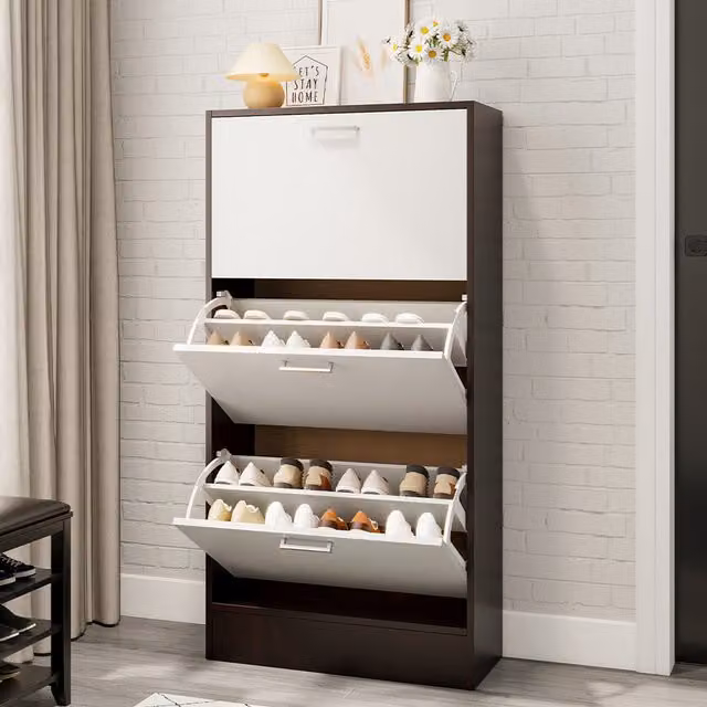 Livingandhome 3-Layer Wooden Shoe Rack with Drawer in White