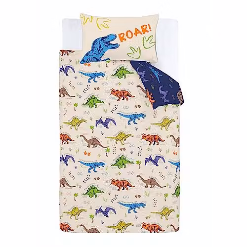 Catherine Lansfield Prehistoric Dinosaurs Reversible Double Duvet Cover and Pillowcase Set in Natural/Multicolour, W/D/H: 200 x 200 cm – 3