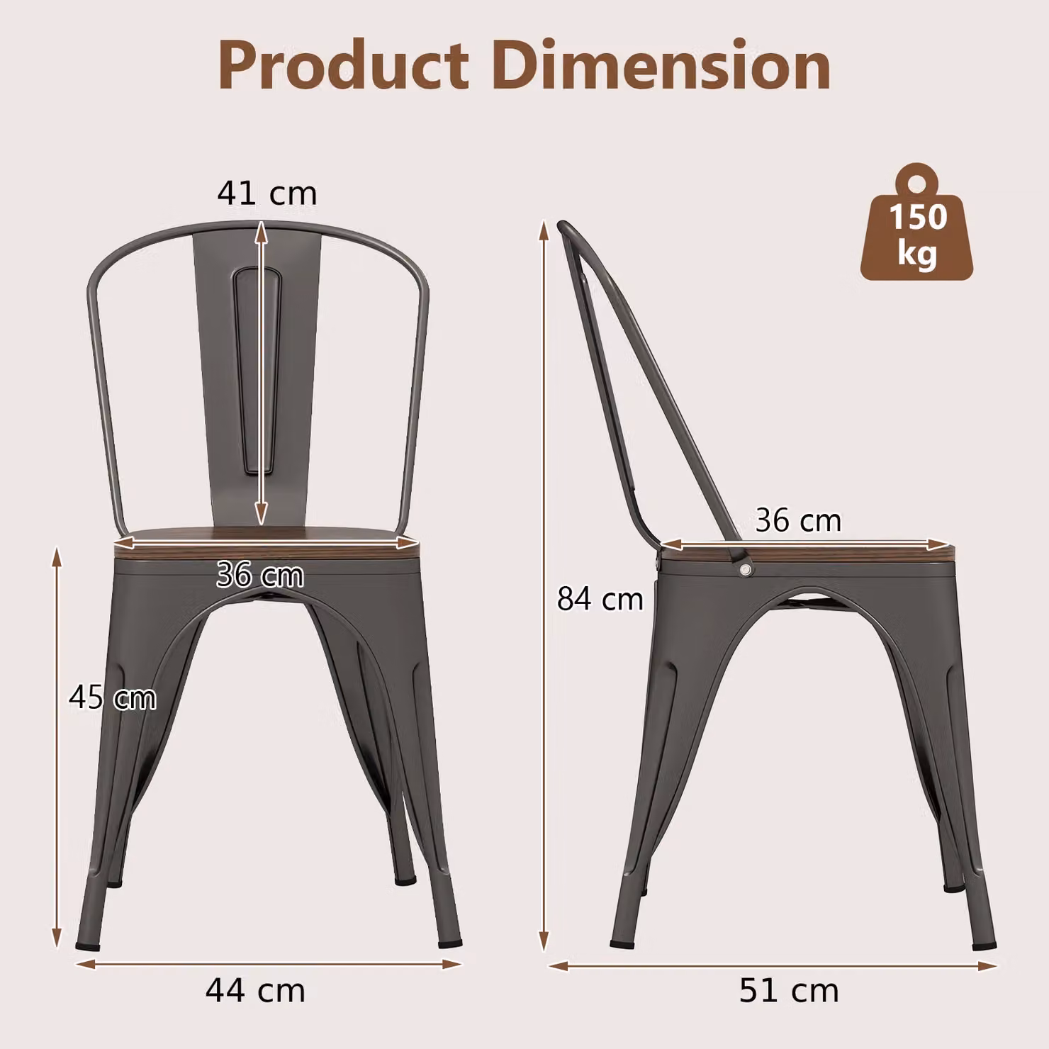 Gymax Set of 4 Stackable Metal and Wood Industrial Dining Chairs in Grey – 2