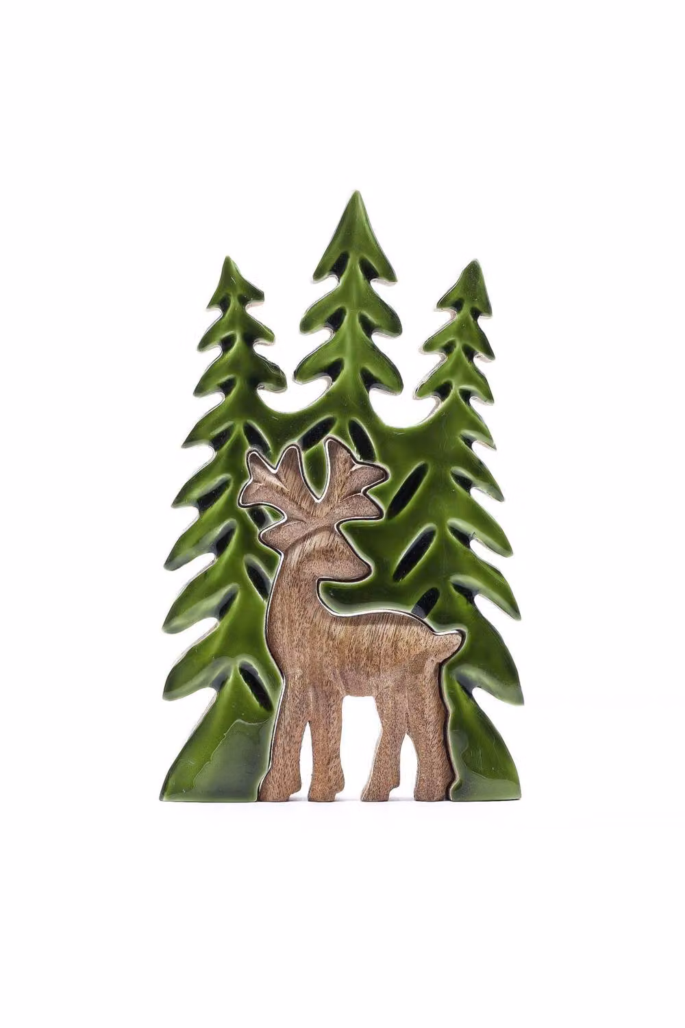 KDMD Lost in the Forest Stag 3D Wooden Tabletop Decor, Dark Green Mango Wood – 2