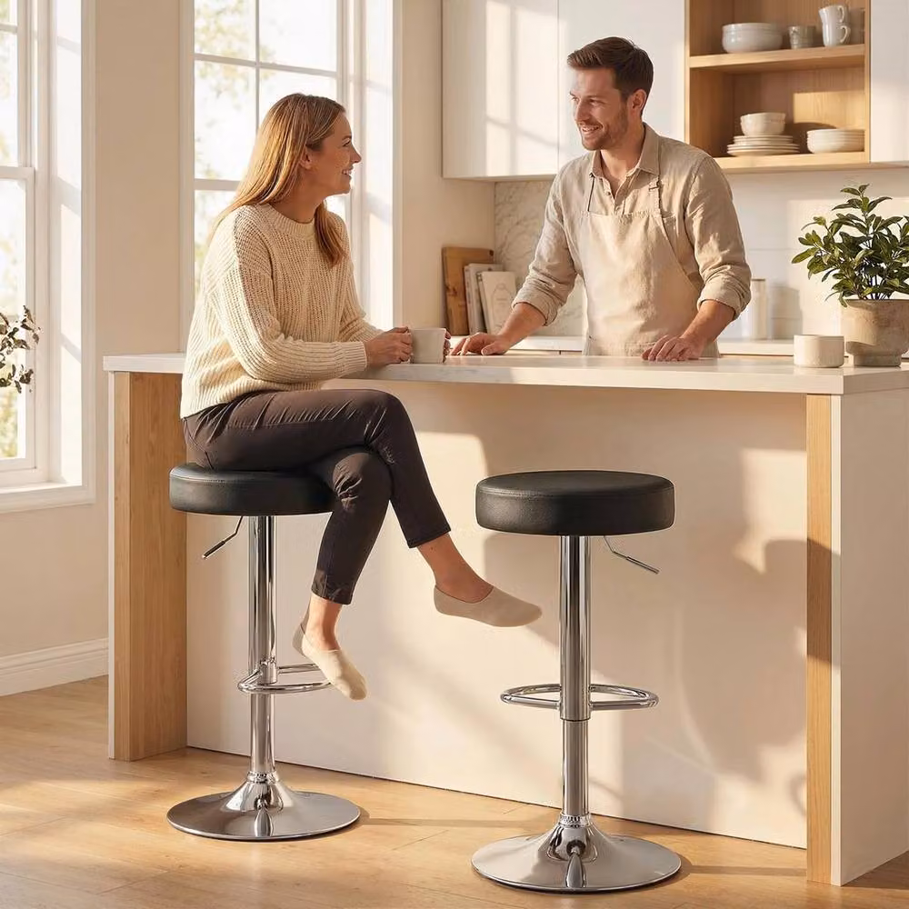 PAWNORA Set of 2 Height Adjustable Black PU Leather and Metal Bar Stools – 3