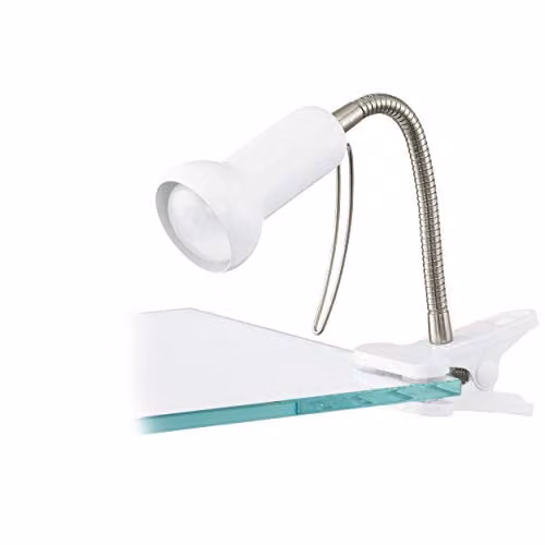 Loops Clip On Clamp Light in White and Silver with E14 Bulb Socket