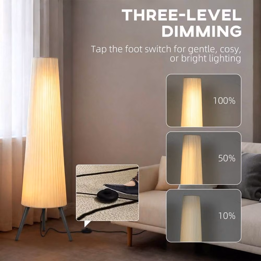 EONLION Dimmable Tripod Floor Lamp with Foot Switch in White and Wood – 3