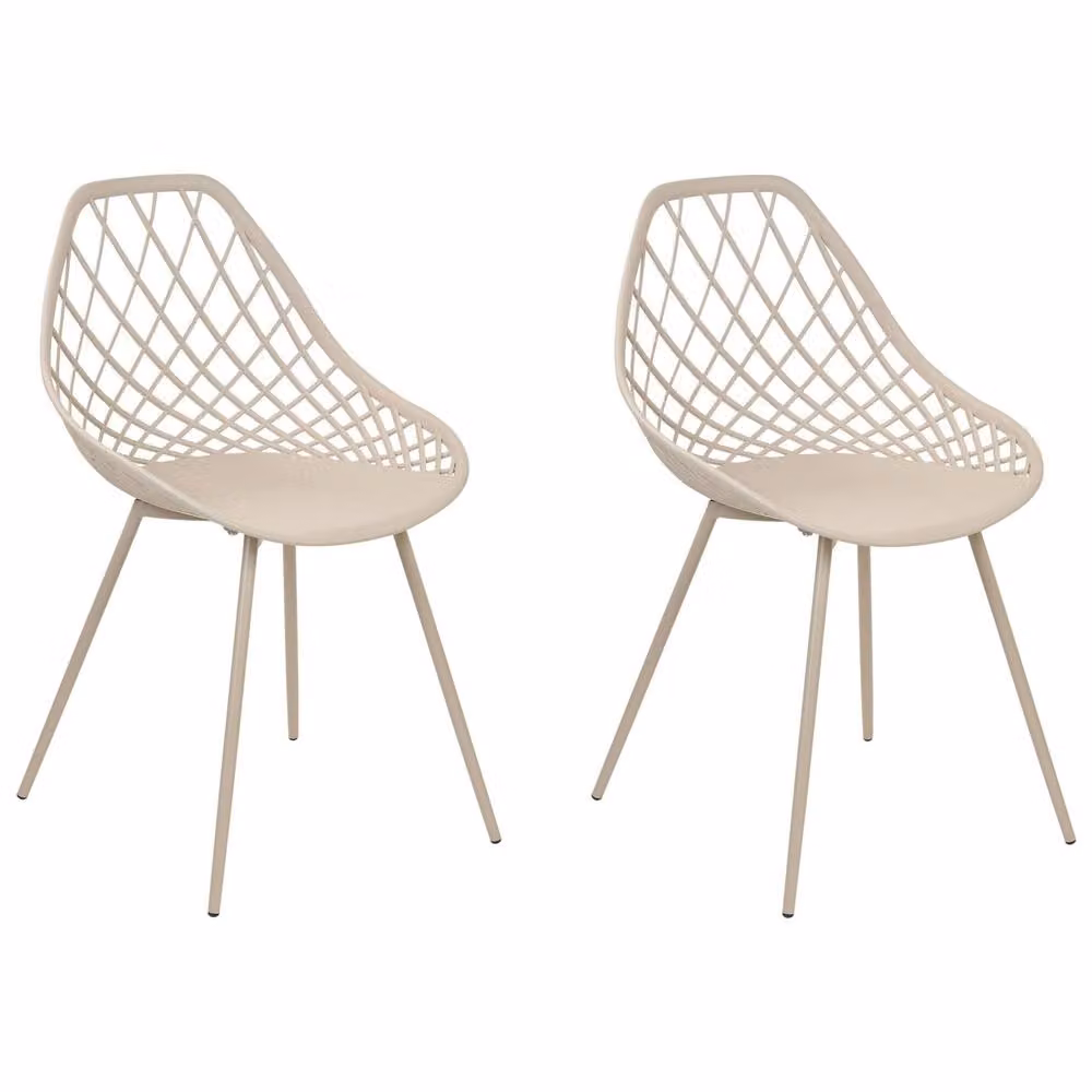 Wyld and Coco Set of 2 Beige Synthetic Leather Dining Chairs with Metal Legs – 2
