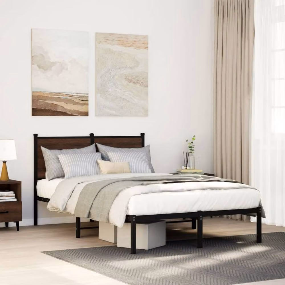 Berkfield Home Metal Bed Frame in Brown Oak, W/D/H: 120 x 200 cm – 2