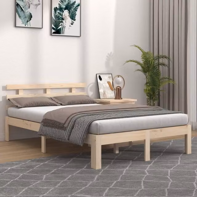 Berkfield Home Solid Wood Pine Bed Frame, Brown, W/D/H: 200 x 200 cm
