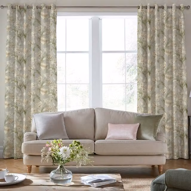 Laura Ashley Gosford Made To Measure Blackout Eyelet Curtains in Green