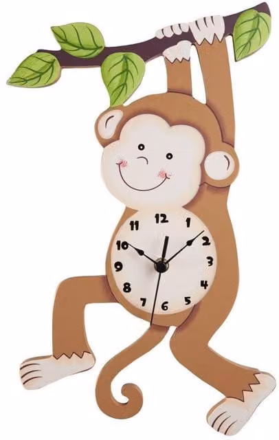 Fantasy Fields Sunny Safari Monkey Wall Clock for Kids in Brown Wood
