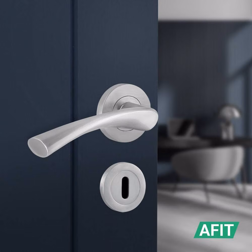 AFIT Satin Nickel Lock Door Handle Rose Set, 1 Pair, Silver, W: 15.0 cm x H: 15.0 cm – 4