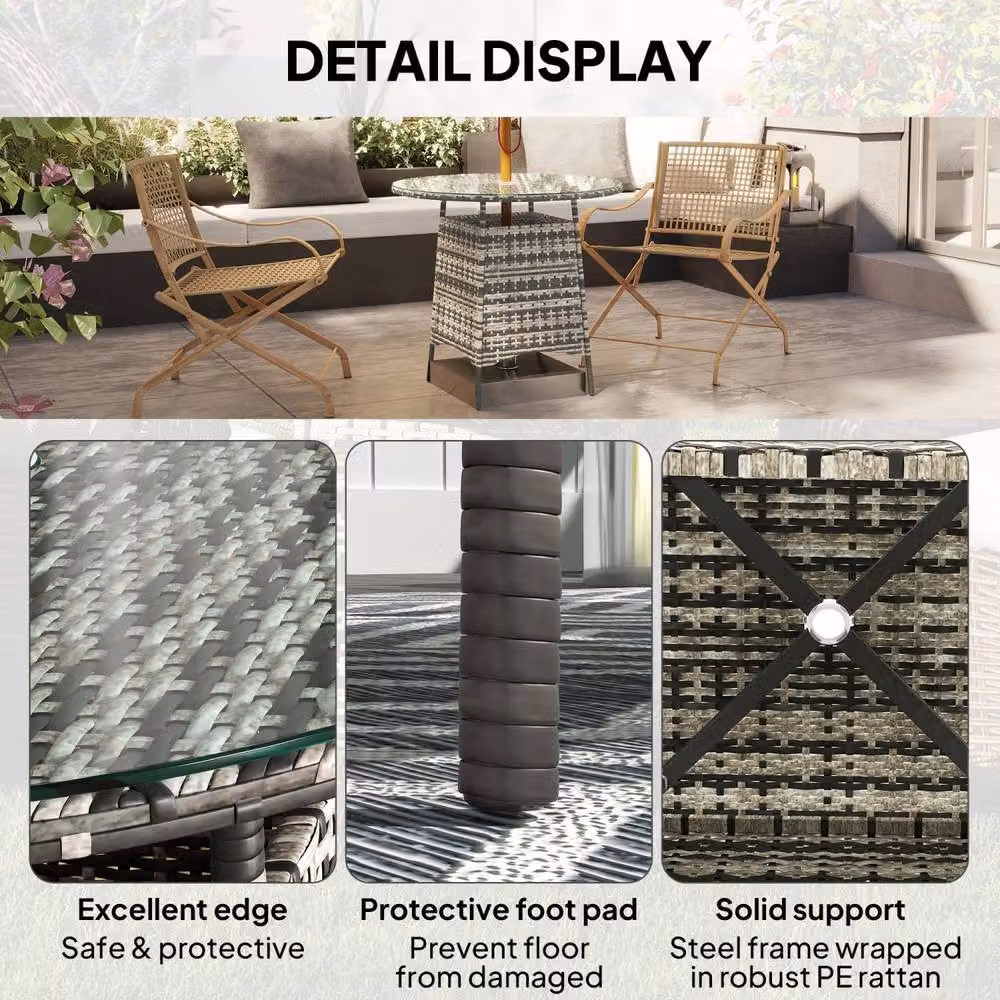 Wyld Haus Viveke Grey Rattan Outdoor Coffee Table with Tempered Glass Top – 6