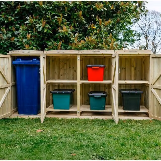 Buttercup Farm Shireburn Bin Store in Brown, Fits 1x 180L/240L Wheelie Bins and 6x Boxes, W/D/H: 124.0 x 80.4 x 120.0 cm – 1