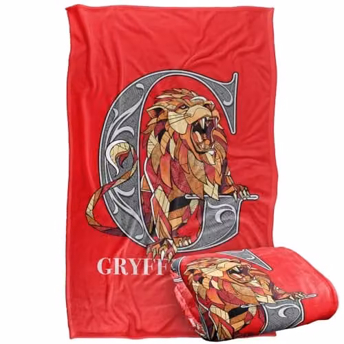 Warner Bros. Harry Potter Mosaic Gryffindor with Lion Super Soft Fleece Throw Blanket, Multicolour, W/D/H: 91.44 x 91.44 x 1.47 cm