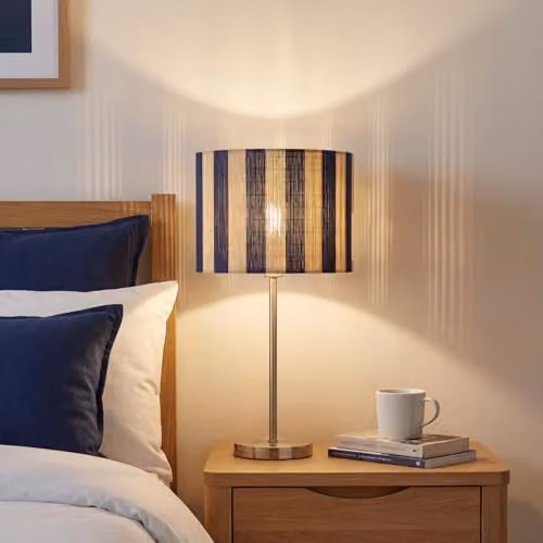 Happy Homewares Shabby Chic Natural Brown Bamboo Cylinder Lamp Shade with Blue Stripes, W: 18 cm, H: 25 cm – 2