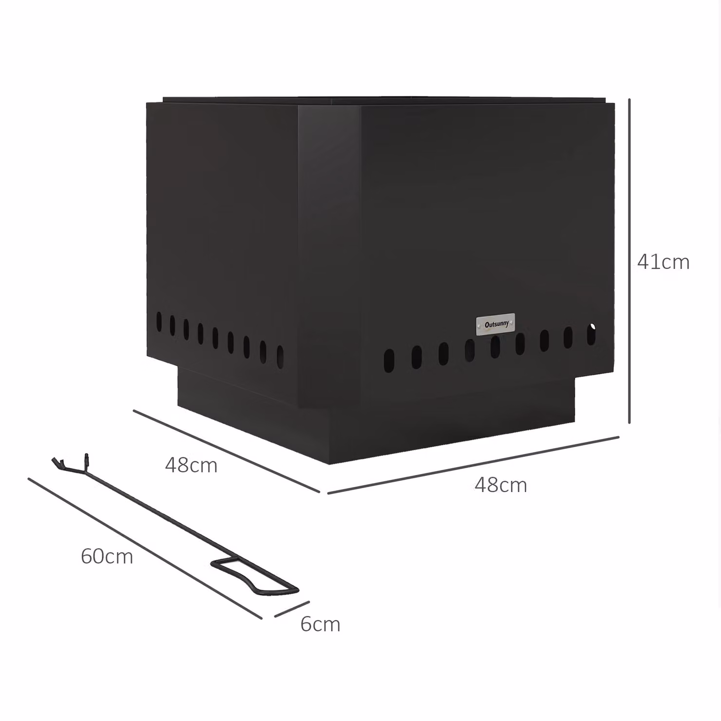 Outsunny Smokeless Wood Burning Fire Pit, Portable Square Metal Bonfire Stove with Poker, Black, W: 48 cm, D: 48 cm, H: 41 cm – 3