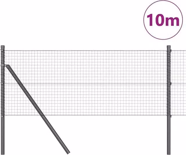 Berkfield Home Modern Welded Wire Fence with 7 Posts, Grey Steel, W: 10 m, H: 0.6 m