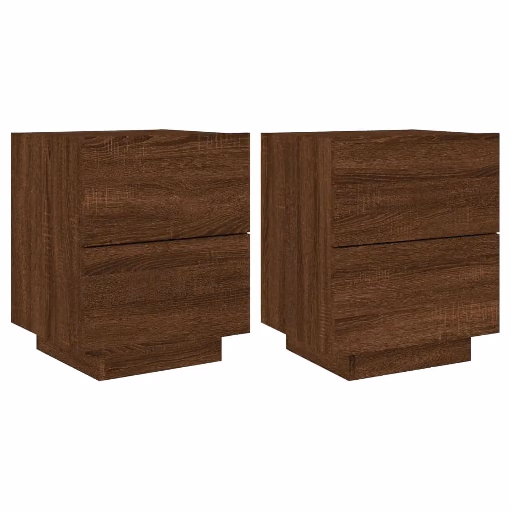 Berkfield Home Set of 2 Modern Brown Oak Bedside Cabinets with Integrated LED Lighting – 2