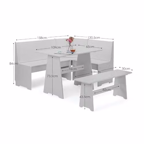 Julian Bowen Newport Grey Wood Corner Dining Set with Table and Corner Bench – 2