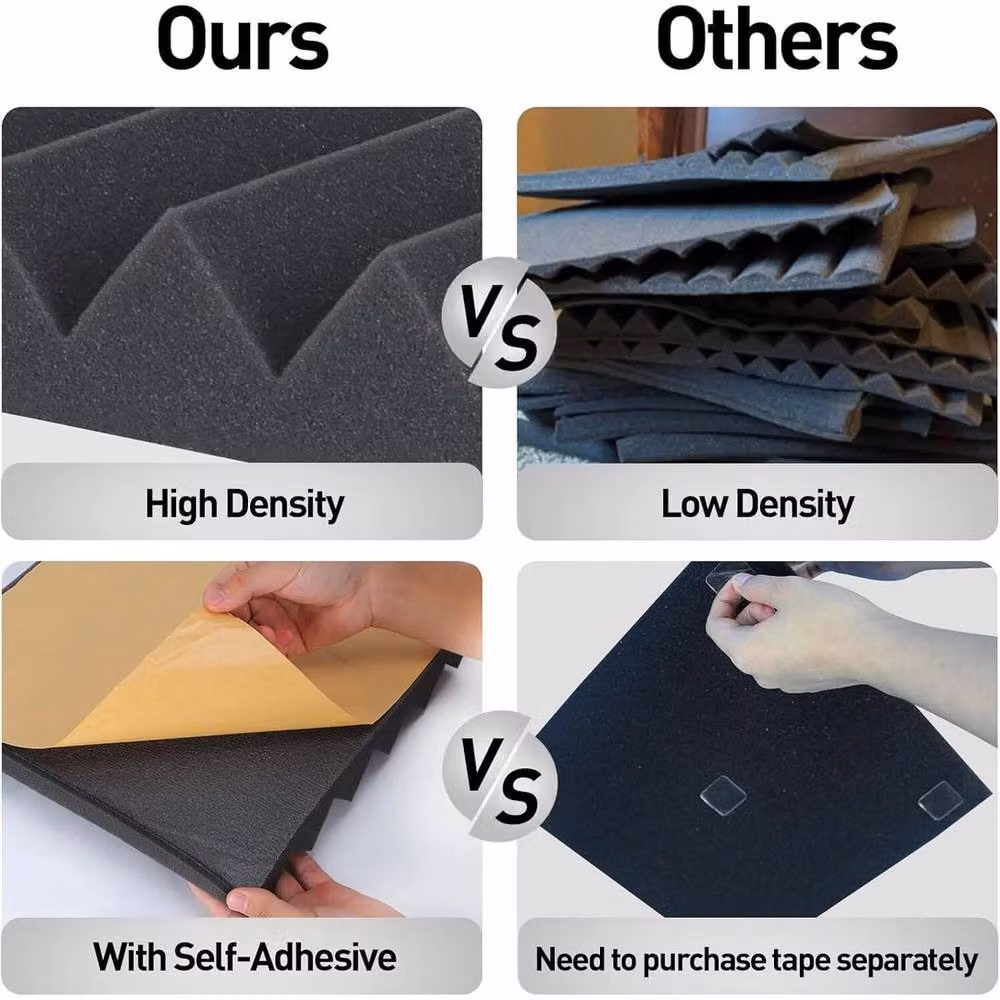 Kelvenix 12-Piece Black Ridge Acoustic Foam Tiles and Bass Trap Soundproofing Set, W: 30.5 cm x H: 30.5 cm – 5