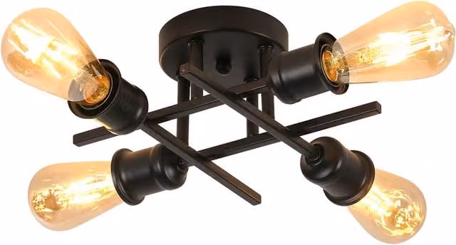 Pheashine Industrial Black Metal Ceiling Light with E27 Glass Shade for Hallway, Dining Room or Living Room – 1
