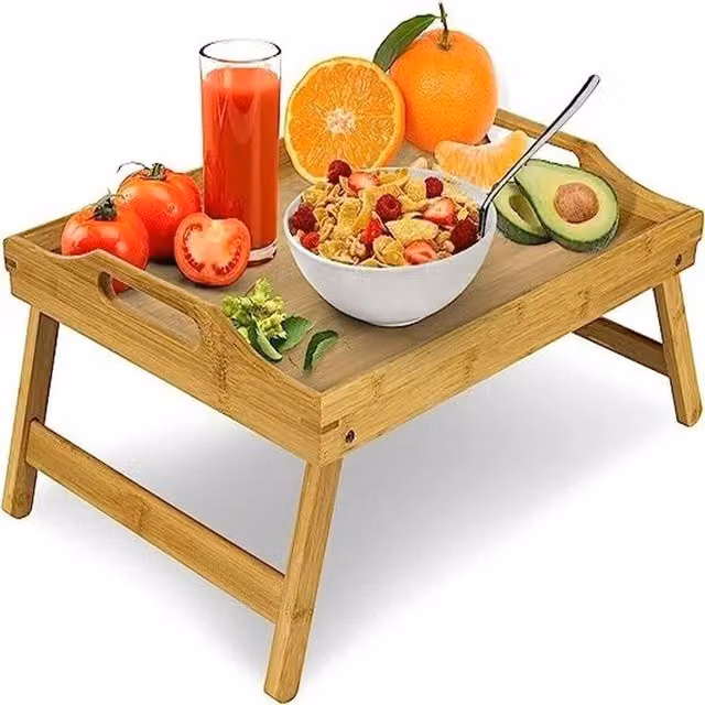 EONLION Brown Bamboo Bed Tray with Folding Legs and Lap Table