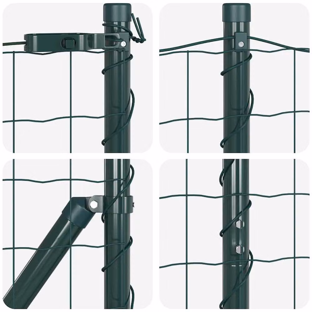 Berkfield Home Green Euro Fence with 7 Flanged Posts, Galvanised Steel, W: 10 m, H: 1.2 m – 6
