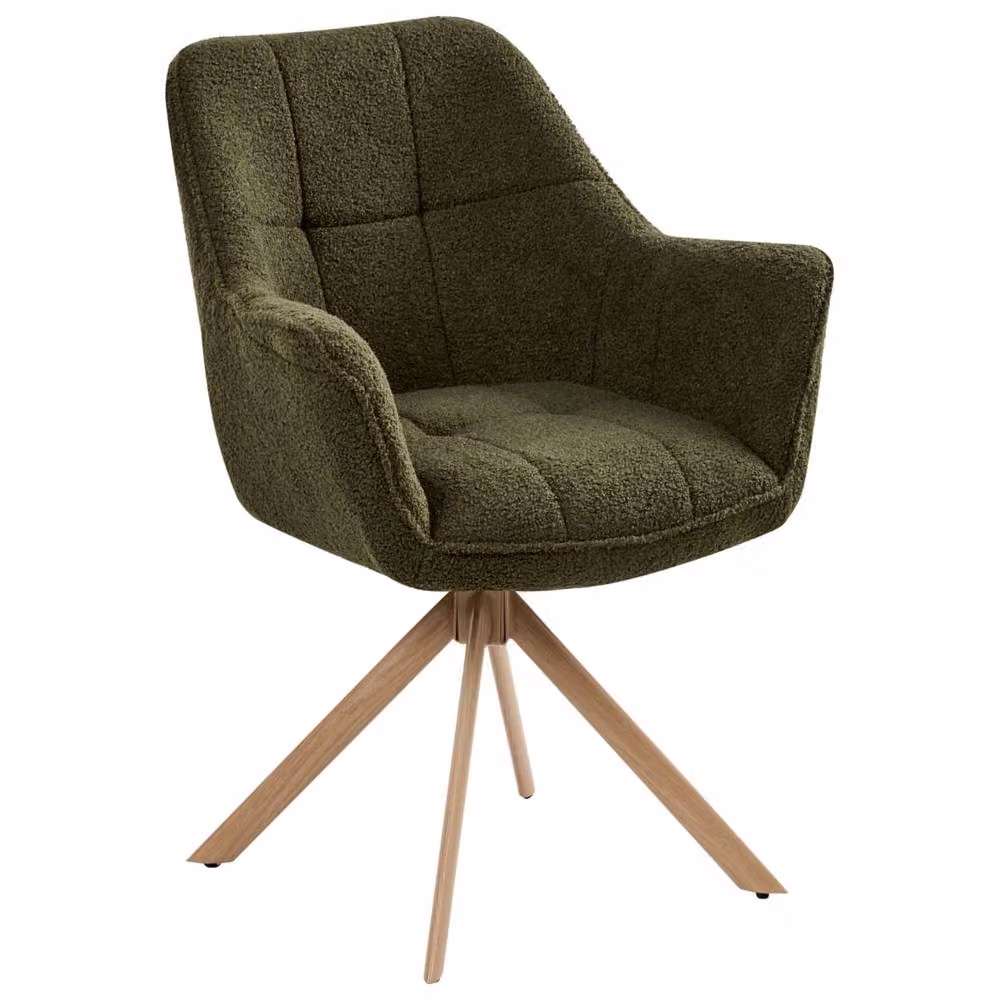 Wyld Haus Green Bouclé Swivel Dining Chair with Curved Backrest and Metal Base – 4