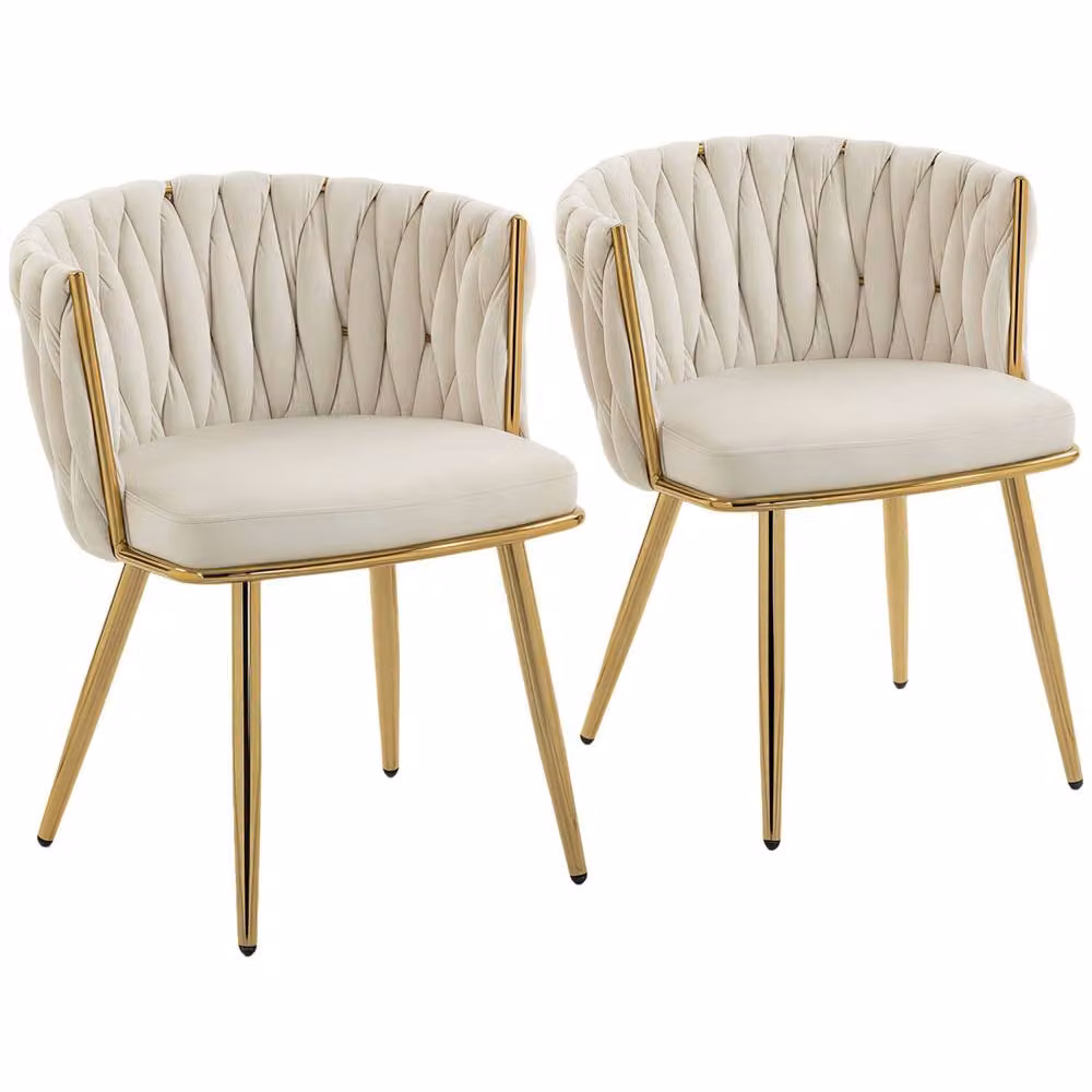 Wyld Haus Sosura Set of 2 Modern Velvet Dining Chairs in Beige and Gold – 2