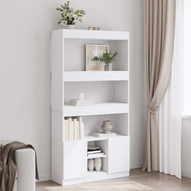 Berkfield Home White Highboard with Hinged Doors and Open Shelves, W/D/H: 92 x 33 x 180 cm – 1
