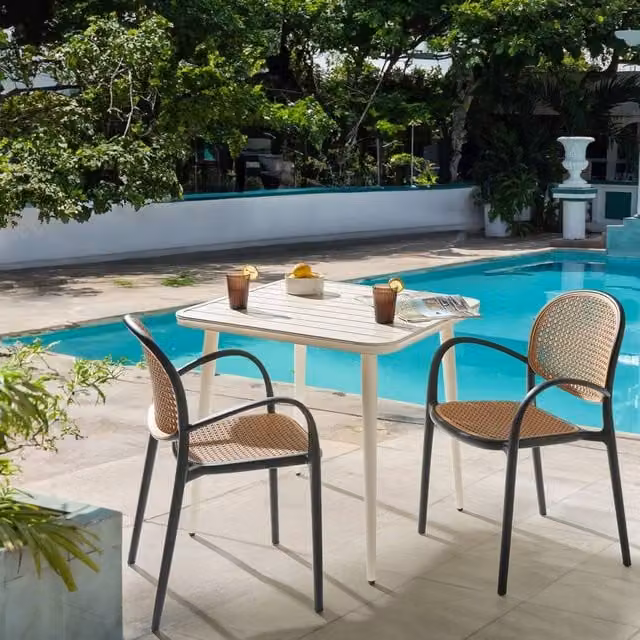 Wyld and Coco Retro Black Matt Plastic Garden Dining Chairs Set of 2