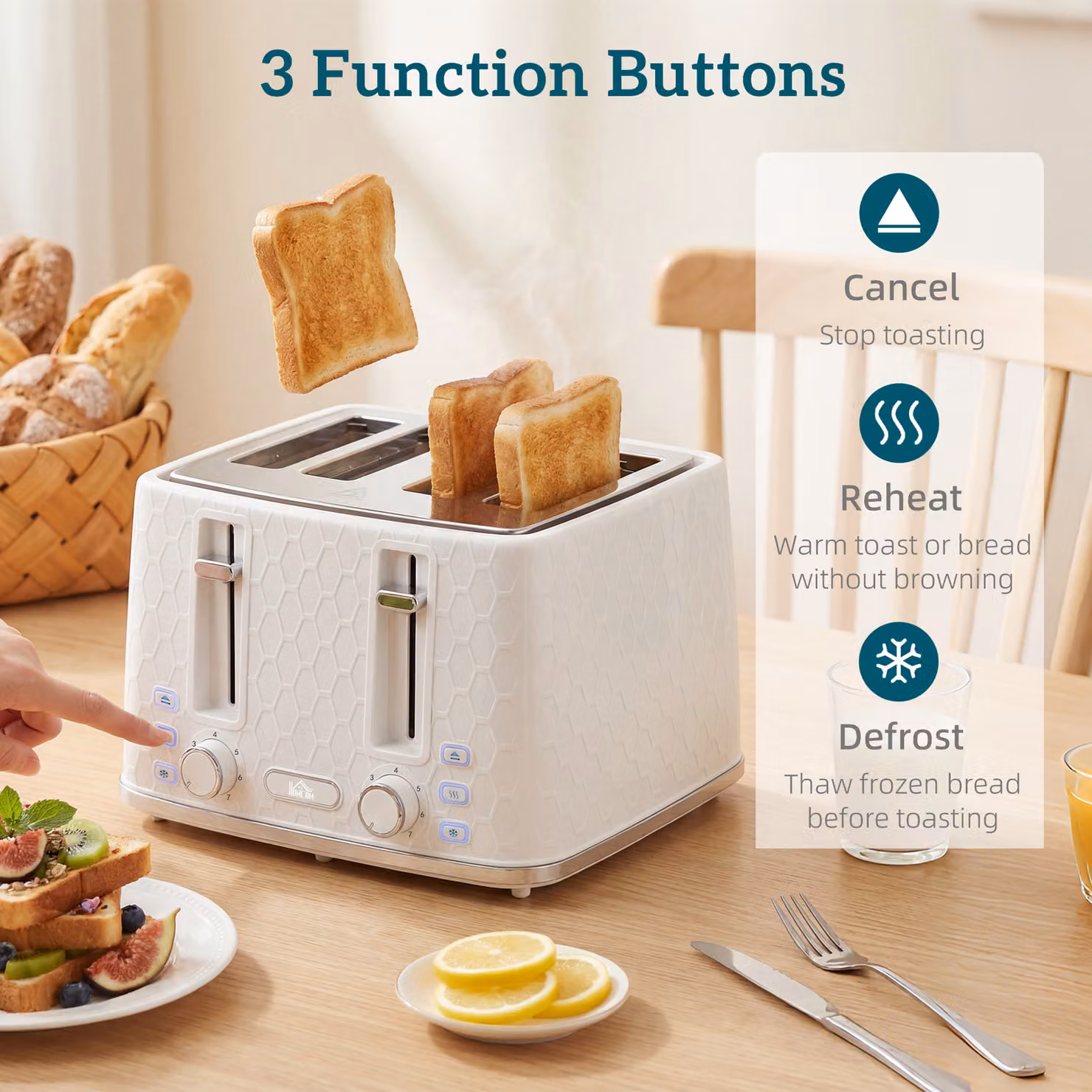 HOMCOM Kettle and Toaster Set in Beige and White, 1.7 l Rapid Kettle with Strix Thermostat and Auto Shut-off, 4 Slice Toaster with 7 Browning Controls – 2